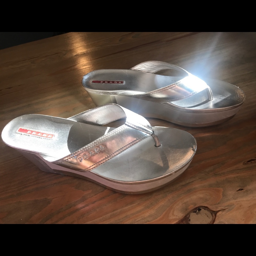 Silver Prada Platform Sandals Authentic